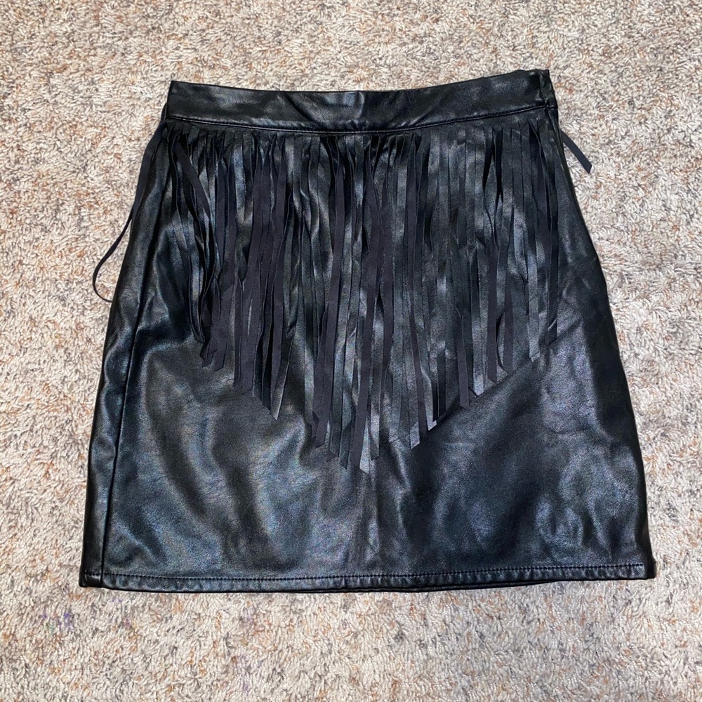 H&M Black Leather Skirt with Ruffles